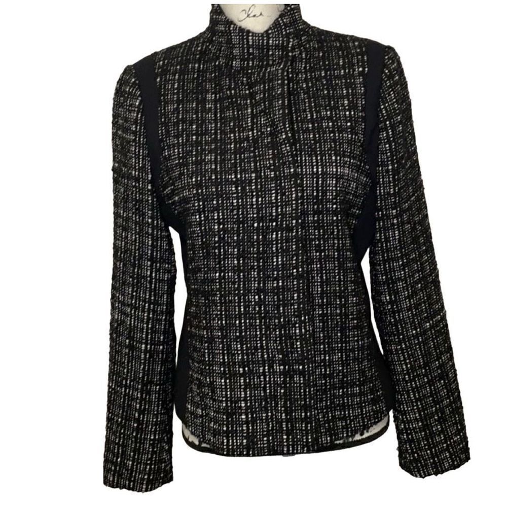 Liz Claiborne Moto Jacket Women‎ Medium Black Excellent Tweed Wool Blend Zip Up